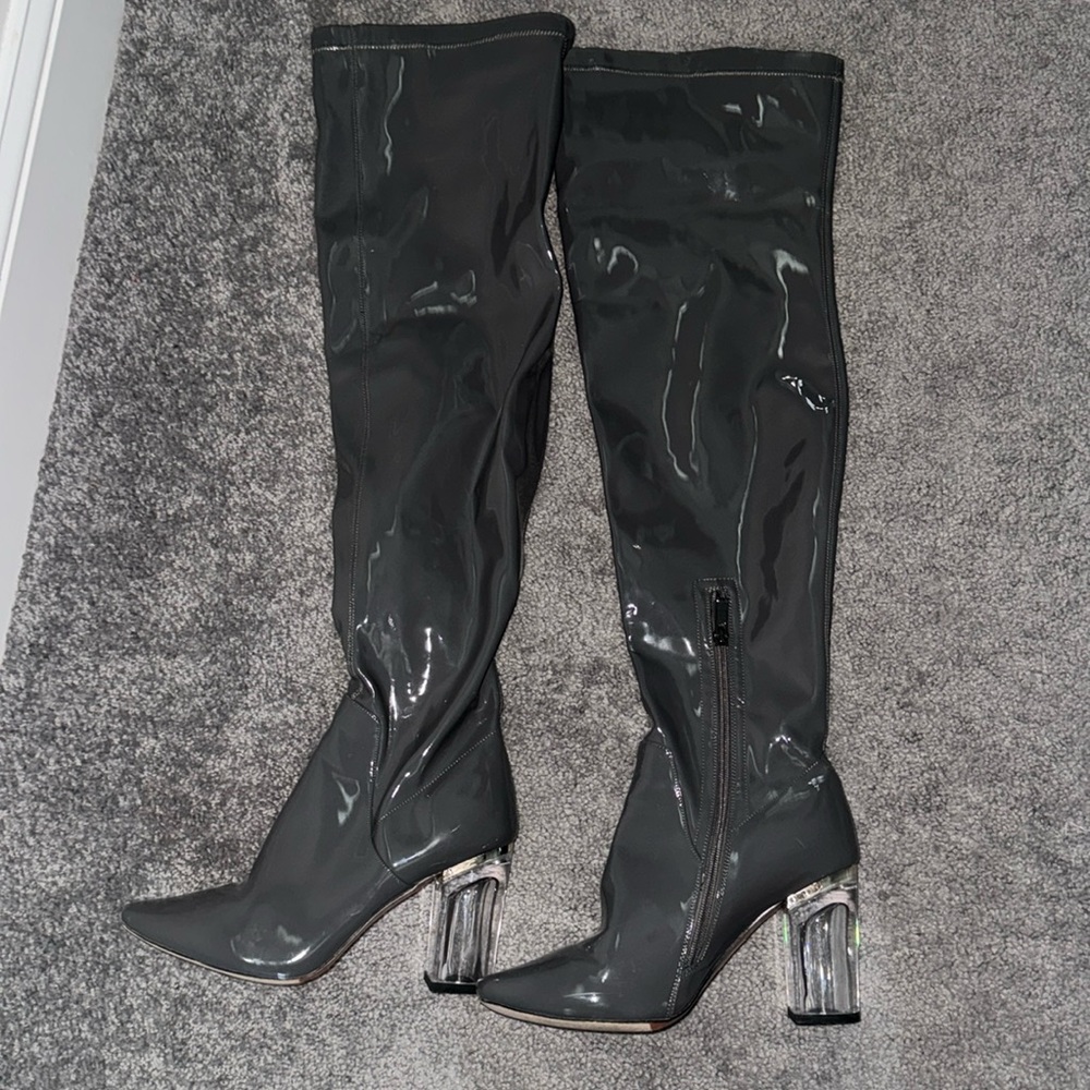 Ego Patent Dary Grey Over the Knee Boot
